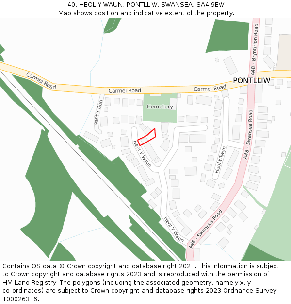 40, HEOL Y WAUN, PONTLLIW, SWANSEA, SA4 9EW: Location map and indicative extent of plot