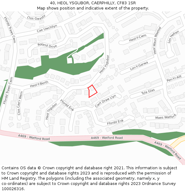 40, HEOL YSGUBOR, CAERPHILLY, CF83 1SR: Location map and indicative extent of plot