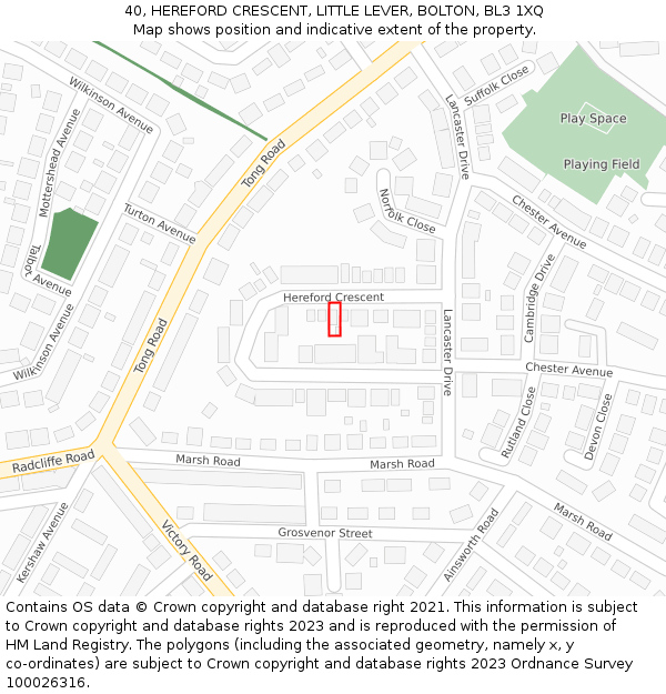 40, HEREFORD CRESCENT, LITTLE LEVER, BOLTON, BL3 1XQ: Location map and indicative extent of plot