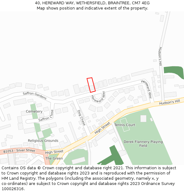 40, HEREWARD WAY, WETHERSFIELD, BRAINTREE, CM7 4EG: Location map and indicative extent of plot