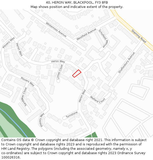 40, HERON WAY, BLACKPOOL, FY3 8FB: Location map and indicative extent of plot