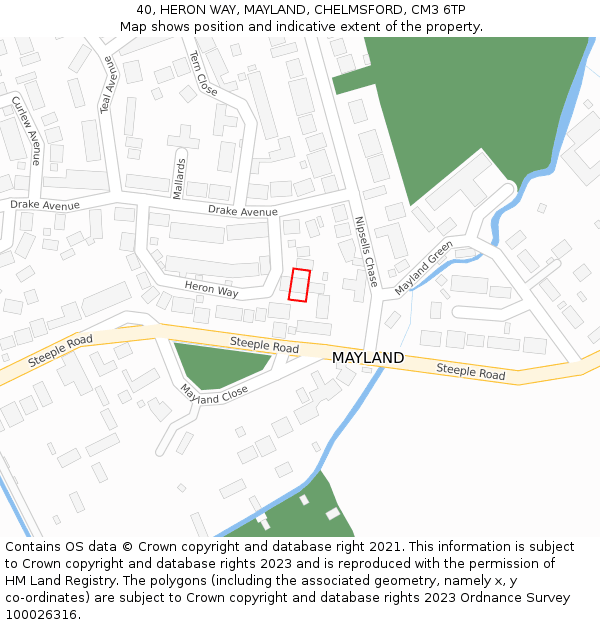 40, HERON WAY, MAYLAND, CHELMSFORD, CM3 6TP: Location map and indicative extent of plot