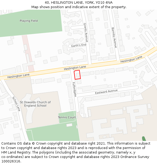 40, HESLINGTON LANE, YORK, YO10 4NA: Location map and indicative extent of plot