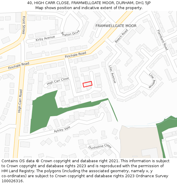 40, HIGH CARR CLOSE, FRAMWELLGATE MOOR, DURHAM, DH1 5JP: Location map and indicative extent of plot