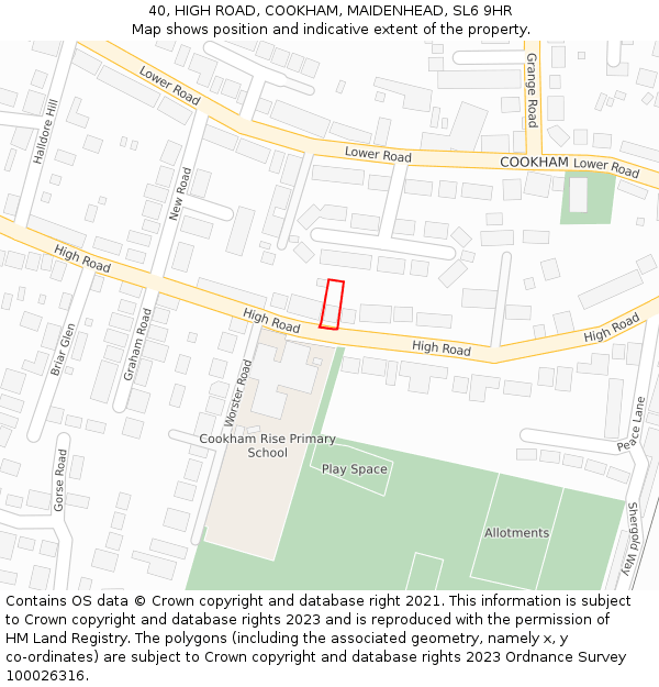 40, HIGH ROAD, COOKHAM, MAIDENHEAD, SL6 9HR: Location map and indicative extent of plot