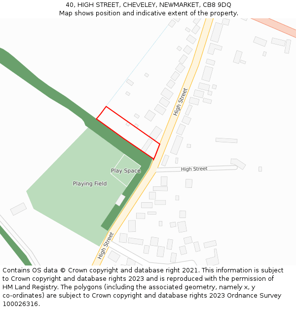 40, HIGH STREET, CHEVELEY, NEWMARKET, CB8 9DQ: Location map and indicative extent of plot