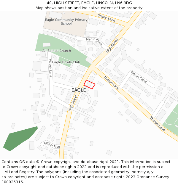 40, HIGH STREET, EAGLE, LINCOLN, LN6 9DG: Location map and indicative extent of plot