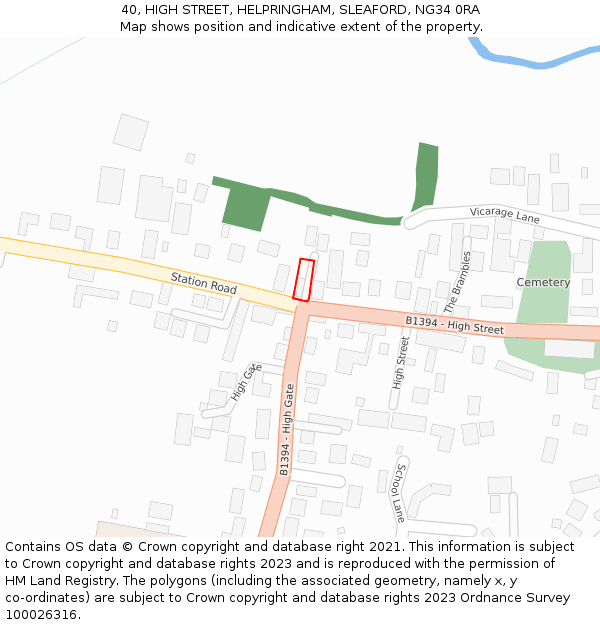 40, HIGH STREET, HELPRINGHAM, SLEAFORD, NG34 0RA: Location map and indicative extent of plot