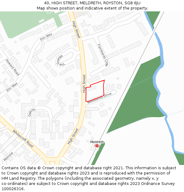 40, HIGH STREET, MELDRETH, ROYSTON, SG8 6JU: Location map and indicative extent of plot