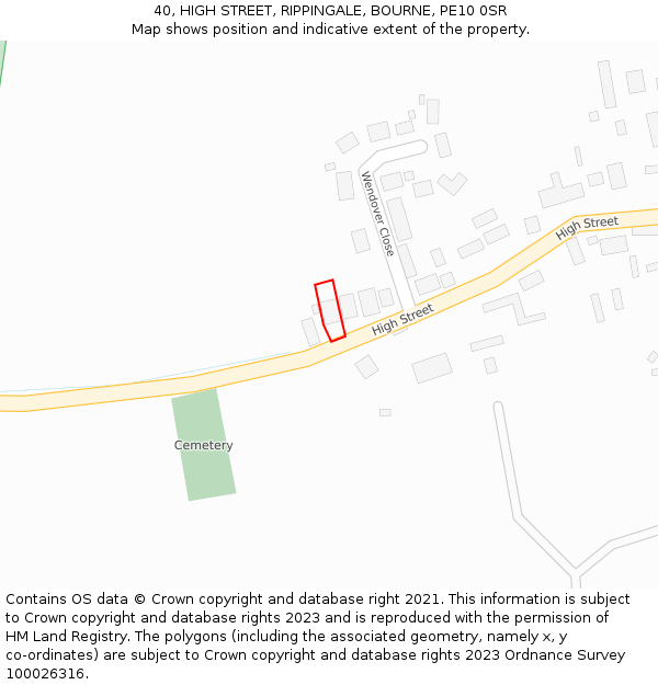 40, HIGH STREET, RIPPINGALE, BOURNE, PE10 0SR: Location map and indicative extent of plot