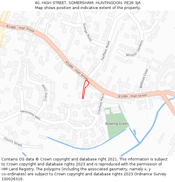 40, HIGH STREET, SOMERSHAM, HUNTINGDON, PE28 3JA: Location map and indicative extent of plot