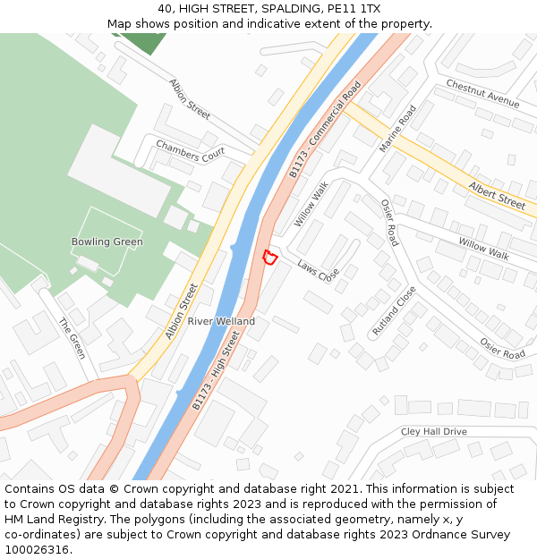 40, HIGH STREET, SPALDING, PE11 1TX: Location map and indicative extent of plot