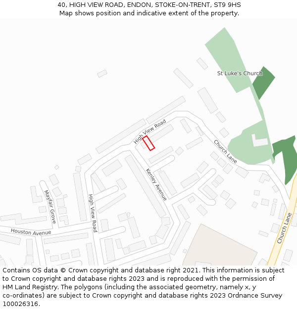40, HIGH VIEW ROAD, ENDON, STOKE-ON-TRENT, ST9 9HS: Location map and indicative extent of plot