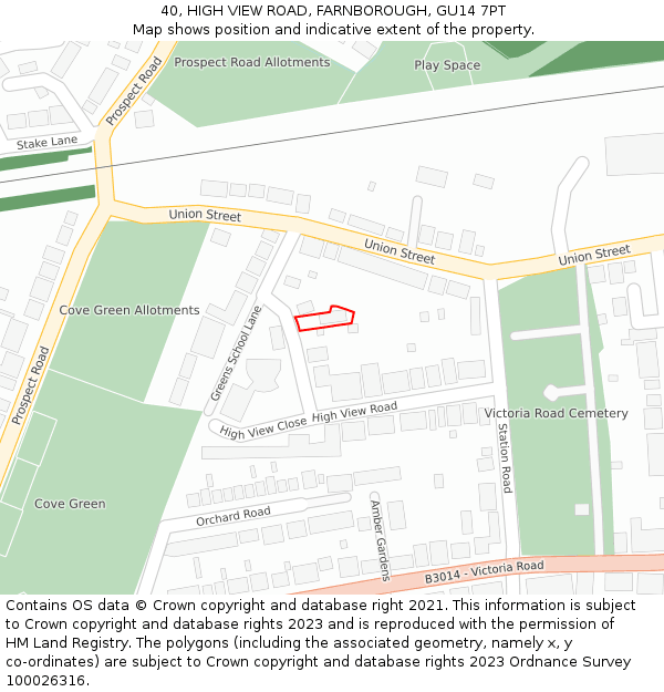 40, HIGH VIEW ROAD, FARNBOROUGH, GU14 7PT: Location map and indicative extent of plot