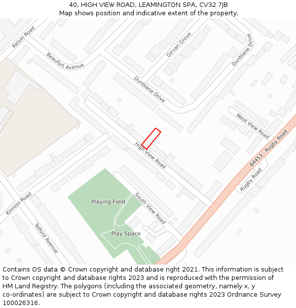 40, HIGH VIEW ROAD, LEAMINGTON SPA, CV32 7JB: Location map and indicative extent of plot