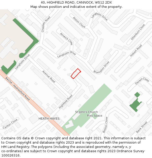 40, HIGHFIELD ROAD, CANNOCK, WS12 2DX: Location map and indicative extent of plot