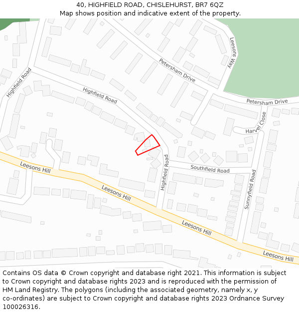 40, HIGHFIELD ROAD, CHISLEHURST, BR7 6QZ: Location map and indicative extent of plot