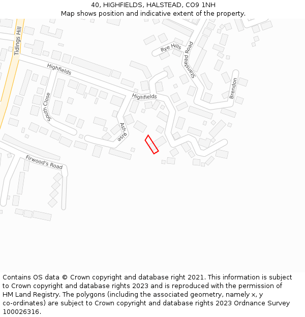 40, HIGHFIELDS, HALSTEAD, CO9 1NH: Location map and indicative extent of plot