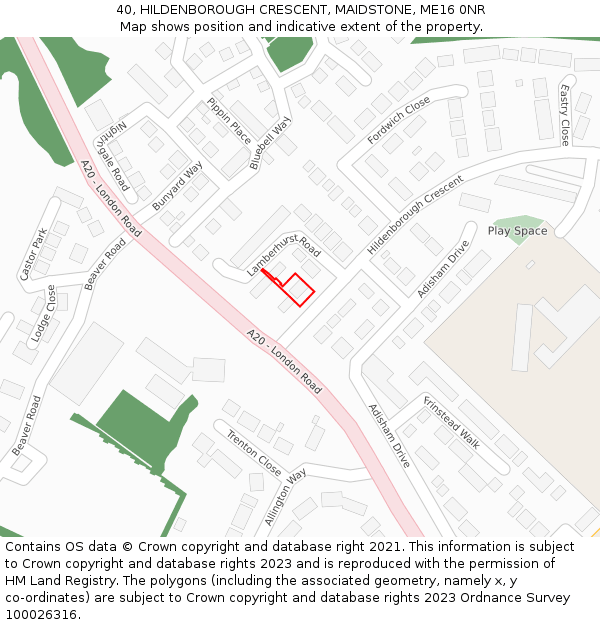 40, HILDENBOROUGH CRESCENT, MAIDSTONE, ME16 0NR: Location map and indicative extent of plot