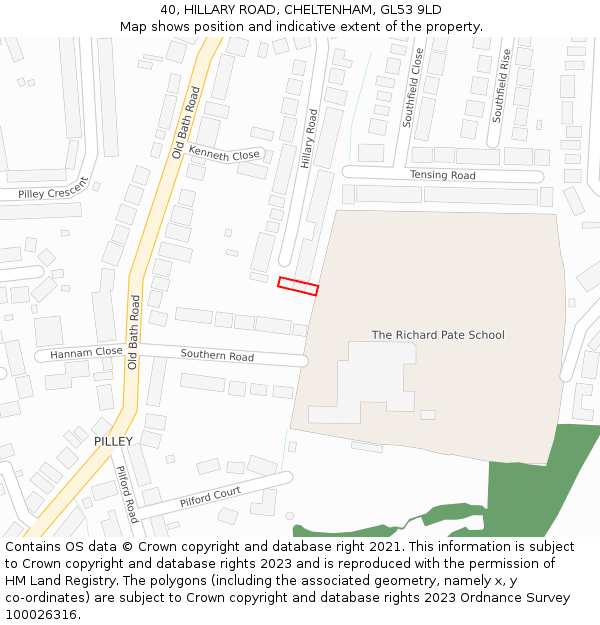 40, HILLARY ROAD, CHELTENHAM, GL53 9LD: Location map and indicative extent of plot