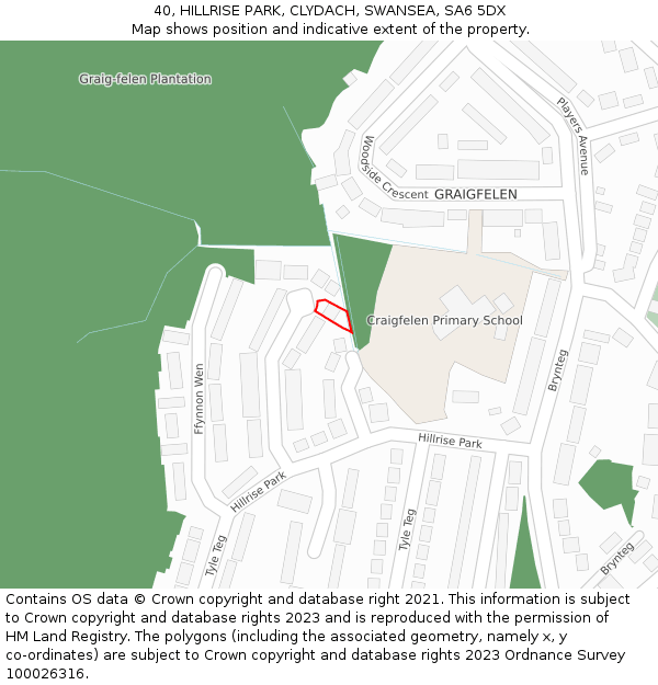 40, HILLRISE PARK, CLYDACH, SWANSEA, SA6 5DX: Location map and indicative extent of plot