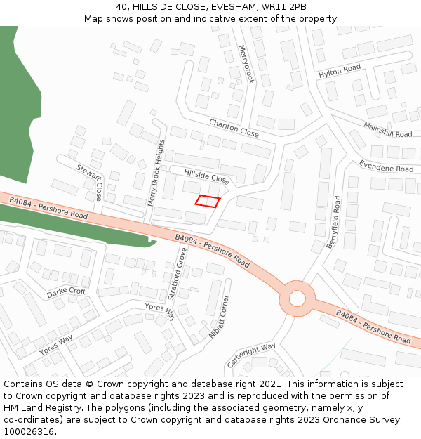 40, HILLSIDE CLOSE, EVESHAM, WR11 2PB: Location map and indicative extent of plot