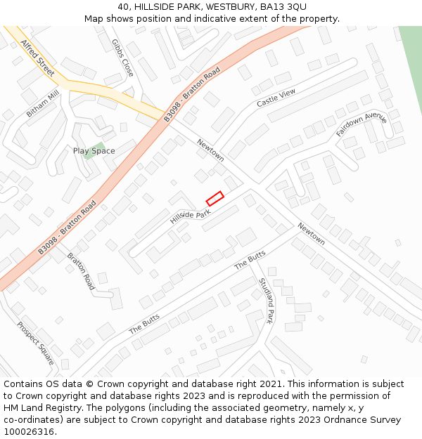 40, HILLSIDE PARK, WESTBURY, BA13 3QU: Location map and indicative extent of plot