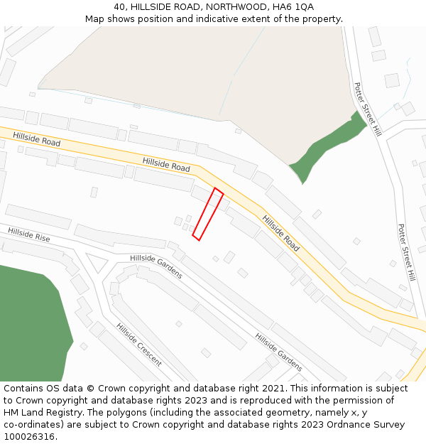 40, HILLSIDE ROAD, NORTHWOOD, HA6 1QA: Location map and indicative extent of plot