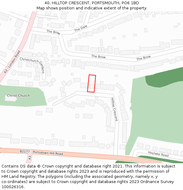 40, HILLTOP CRESCENT, PORTSMOUTH, PO6 1BD: Location map and indicative extent of plot
