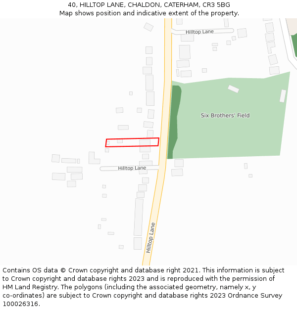 40, HILLTOP LANE, CHALDON, CATERHAM, CR3 5BG: Location map and indicative extent of plot