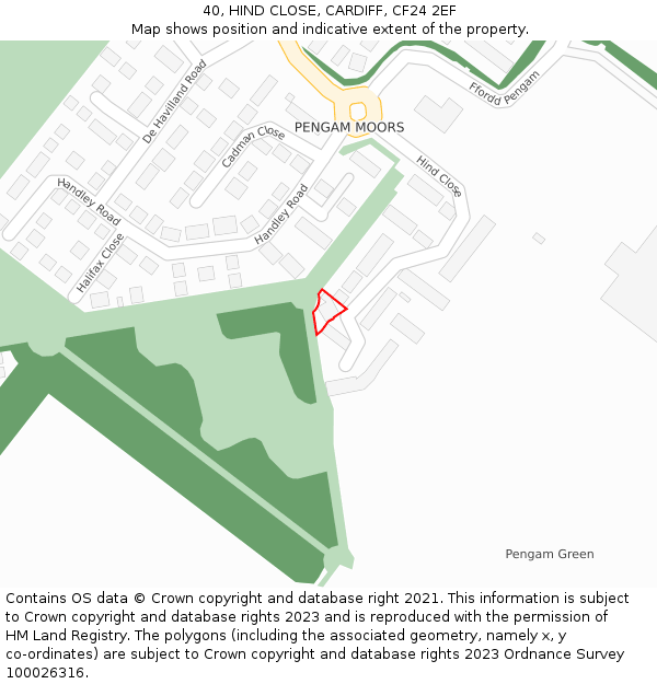 40, HIND CLOSE, CARDIFF, CF24 2EF: Location map and indicative extent of plot