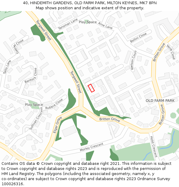 40, HINDEMITH GARDENS, OLD FARM PARK, MILTON KEYNES, MK7 8PN: Location map and indicative extent of plot