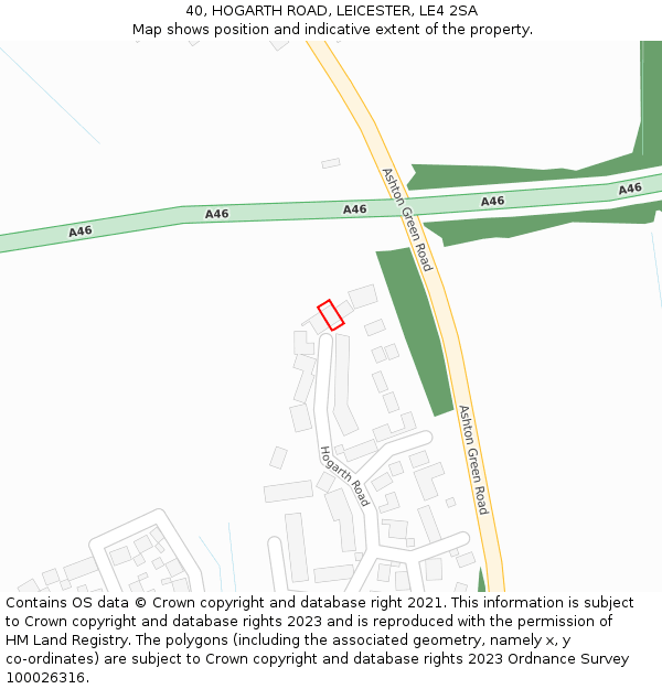 40, HOGARTH ROAD, LEICESTER, LE4 2SA: Location map and indicative extent of plot