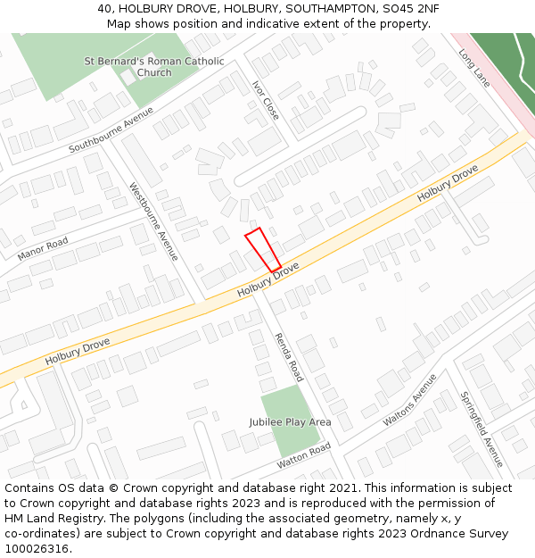 40, HOLBURY DROVE, HOLBURY, SOUTHAMPTON, SO45 2NF: Location map and indicative extent of plot