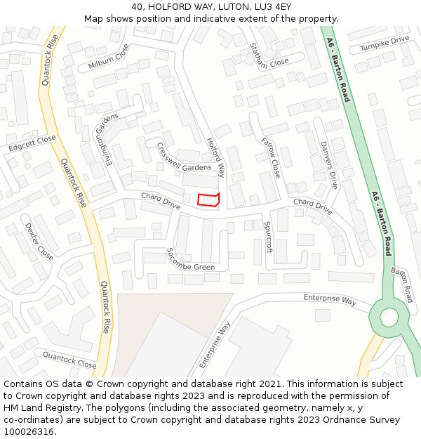 40, HOLFORD WAY, LUTON, LU3 4EY: Location map and indicative extent of plot