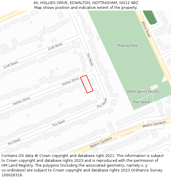 40, HOLLIES DRIVE, EDWALTON, NOTTINGHAM, NG12 4BZ: Location map and indicative extent of plot