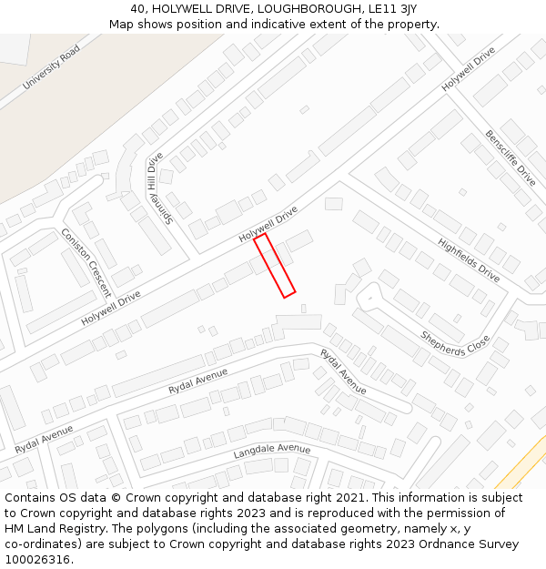 40, HOLYWELL DRIVE, LOUGHBOROUGH, LE11 3JY: Location map and indicative extent of plot