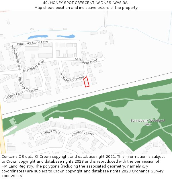 40, HONEY SPOT CRESCENT, WIDNES, WA8 3AL: Location map and indicative extent of plot