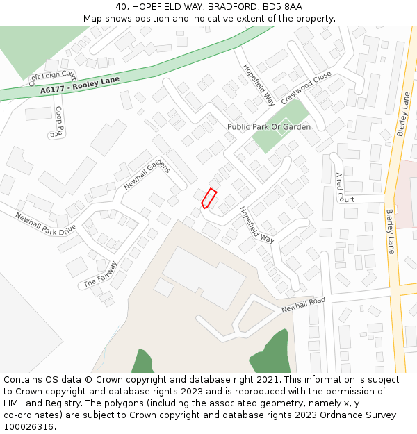 40, HOPEFIELD WAY, BRADFORD, BD5 8AA: Location map and indicative extent of plot