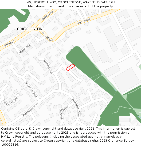 40, HOPEWELL WAY, CRIGGLESTONE, WAKEFIELD, WF4 3PU: Location map and indicative extent of plot