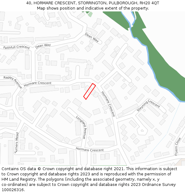 40, HORMARE CRESCENT, STORRINGTON, PULBOROUGH, RH20 4QT: Location map and indicative extent of plot