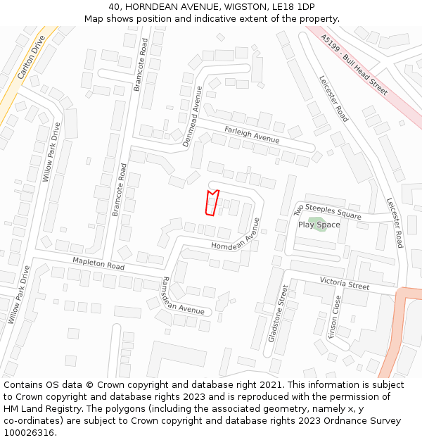 40, HORNDEAN AVENUE, WIGSTON, LE18 1DP: Location map and indicative extent of plot