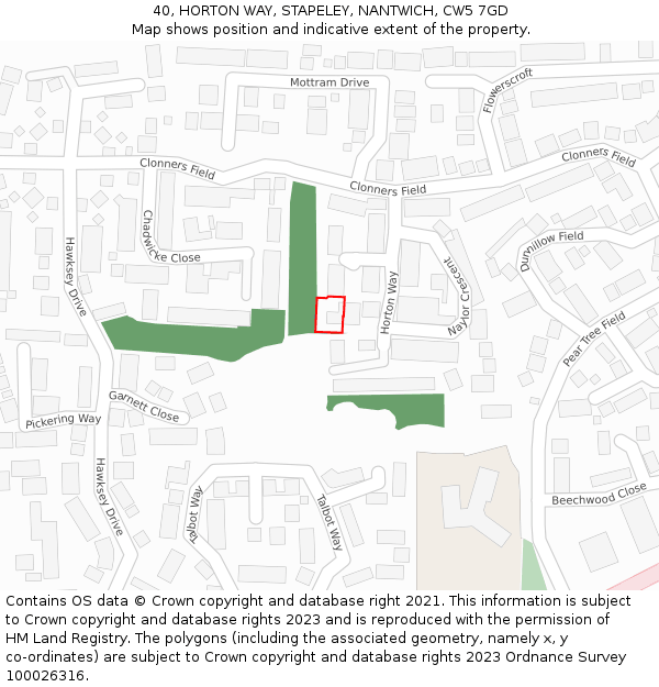 40, HORTON WAY, STAPELEY, NANTWICH, CW5 7GD: Location map and indicative extent of plot