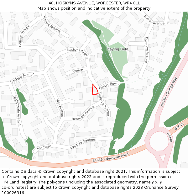 40, HOSKYNS AVENUE, WORCESTER, WR4 0LL: Location map and indicative extent of plot