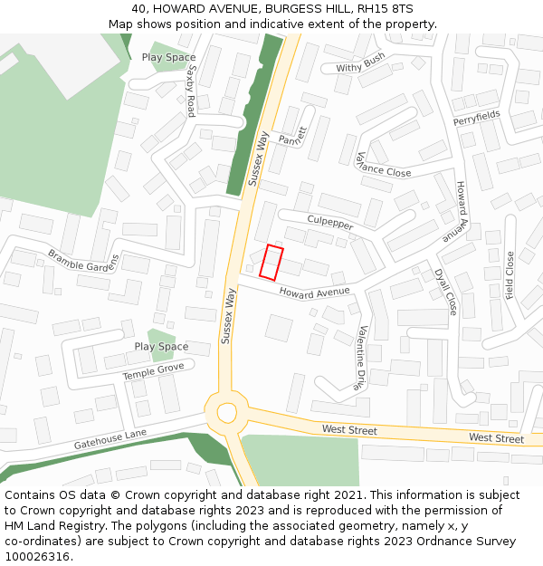 40, HOWARD AVENUE, BURGESS HILL, RH15 8TS: Location map and indicative extent of plot