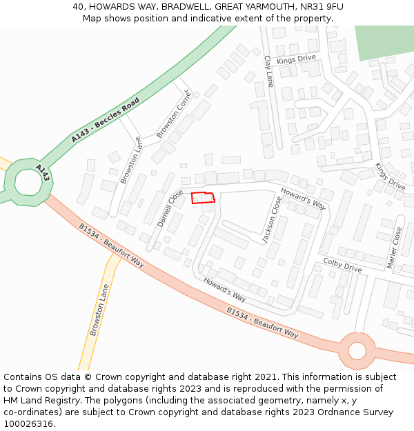 40, HOWARDS WAY, BRADWELL, GREAT YARMOUTH, NR31 9FU: Location map and indicative extent of plot