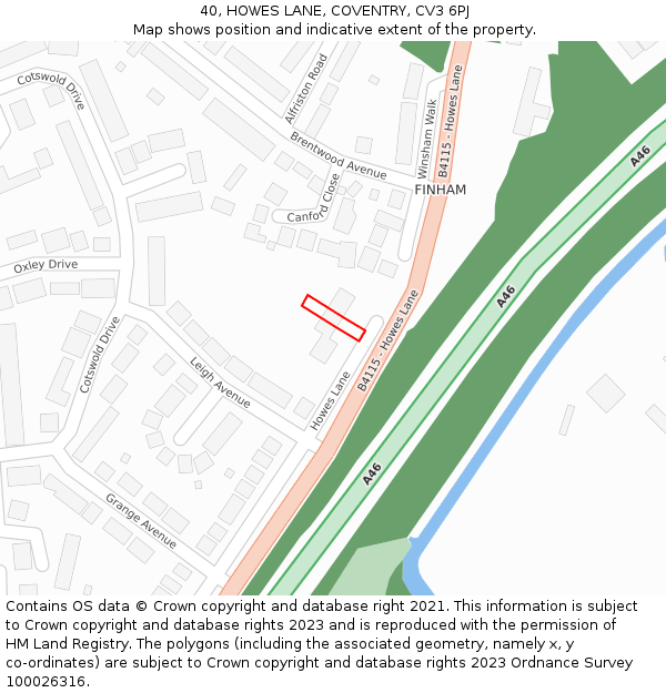 40, HOWES LANE, COVENTRY, CV3 6PJ: Location map and indicative extent of plot