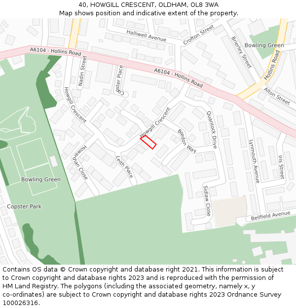 40, HOWGILL CRESCENT, OLDHAM, OL8 3WA: Location map and indicative extent of plot