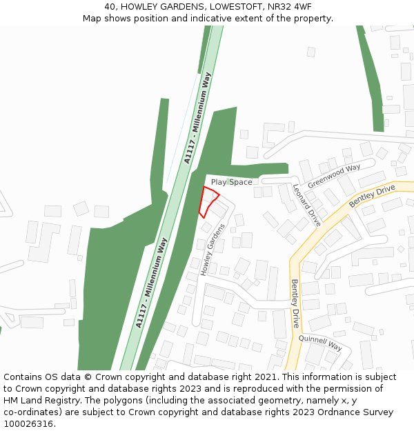 40, HOWLEY GARDENS, LOWESTOFT, NR32 4WF: Location map and indicative extent of plot