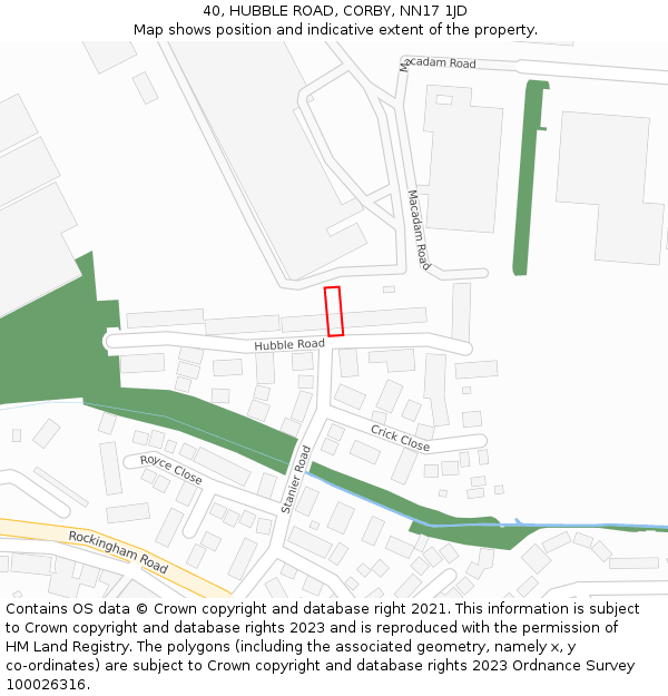 40, HUBBLE ROAD, CORBY, NN17 1JD: Location map and indicative extent of plot